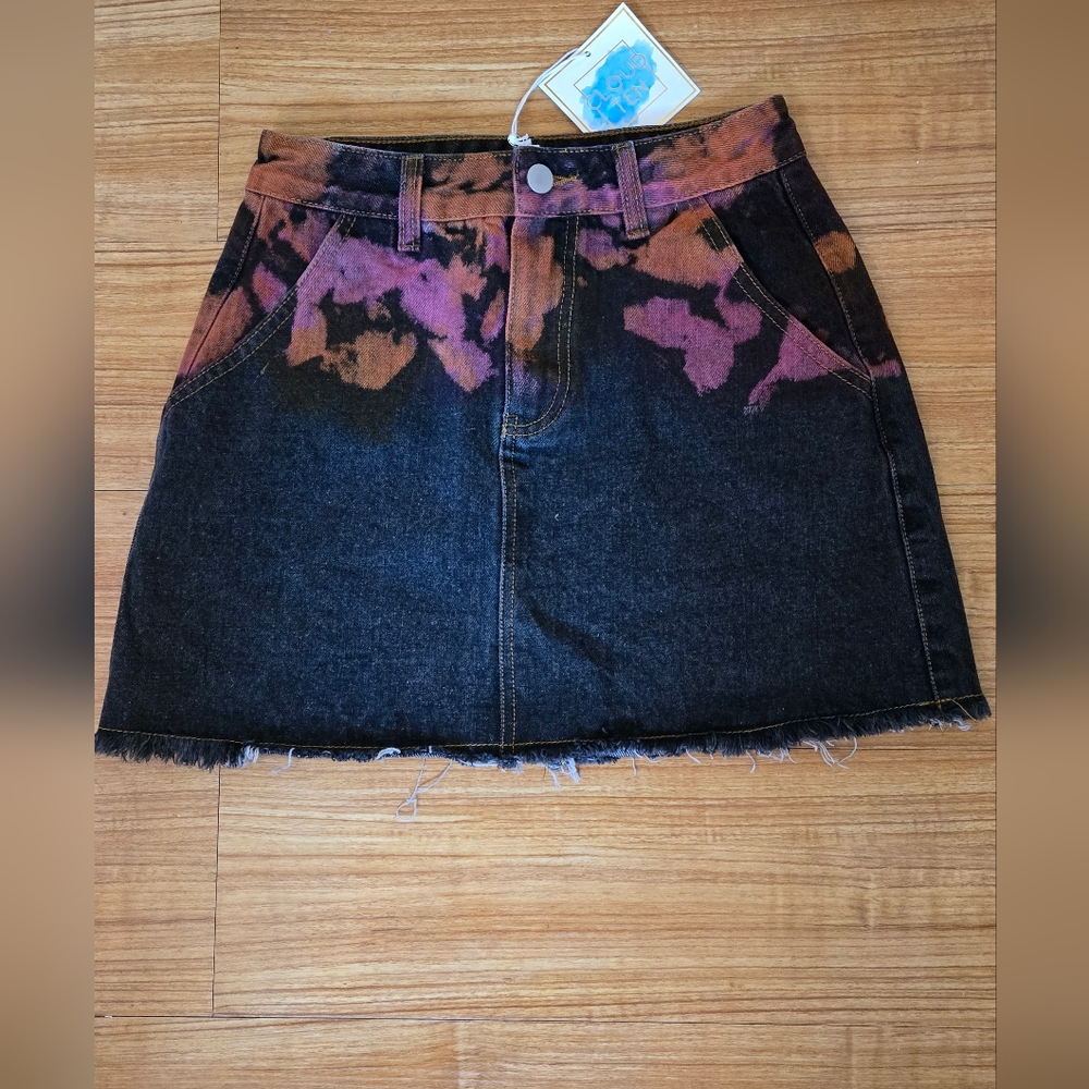 Womens Denim Skirt Black Raw Hem Factory Distressed Casual Cloud Ten Brand Small